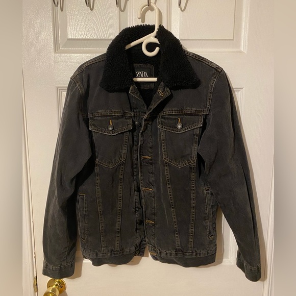 *SOLD* Zara Man Black Denim Sherpa Jacket (M) - Picture 1 of 2